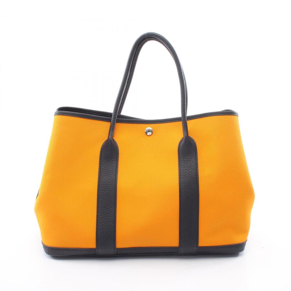 Hermes Garden Party PM Tote Bag Handbag Canvas Leather Negonda Toile Officier...